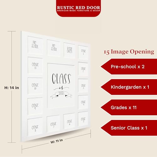 Image of Rustic Red Door Co. RRD Class of 2036 Photo Mat (11 x 14) - Photo Collage Picture Frames Mat for School Pictures School Picture Frame Pre-K to 12 Mat - No Frame White Photo Mat (15 Photos)
