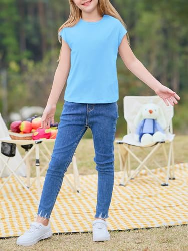Image of Imily Bela Girls Short Sleeve T Shirts Crew Neck Cap Sleeve Tank Tops Casual Loose Summer Shirt Kids 5-14 Years