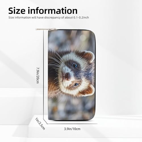 Pu Leather Wallet For Women Girl, Zip Around Credit Card Holder Hairy Ferret Long Wallet Clutch Purse Waterproof Travel Handbag3