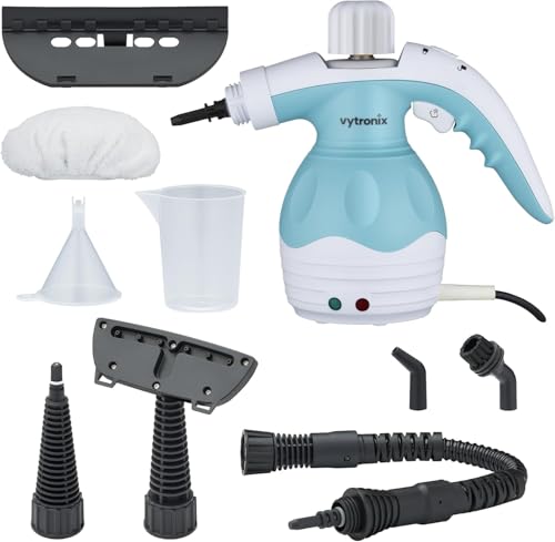 Vytronix Portable Handheld Steam Cleaner, kills 99.9% bacteria, 9 in 1 Steamer, Steam Gun, Multipurpose for cleaning Bathroom, Kitchen, Floors, Windows, Car and Upholstery
