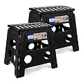 ACKO 2PACK Folding Step Stool - 13" Height Premium Heavy Duty Foldable Stool for Kids and Adults, Kitchen Garden Bathroom Stepping Stool (Black, 2PACK)