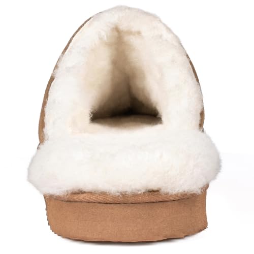 Parfeying Men's Sheepskin Shearling Slippers, Anti-slip Rubber Sole Indoor Outdoor Cow Suede Leather Slip on Slippers for Men - Image 4