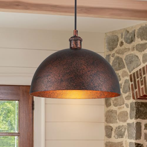11.8&rdquo; Industrial Metal Dome Pendant Light, Rust Industrial Pendant Lights for Kitchen Island...