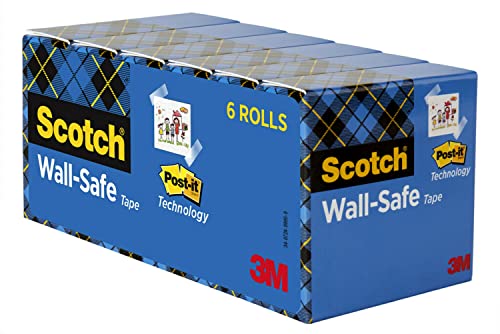Scotch Wall-Safe Tape, 6 Rolls, Sticks Securely, Removes Cleanly, Invisible, Designed For Displaying, Photo Safe, 3/4 In X 800 In (813S6) #TOP1