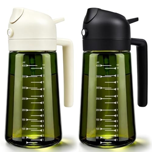 Rusudiy Spray Huile Cuisine [2 Pièces], Pulvérisateur Huile Olive Gradué 470ml, Olive Oil Spray en Verre Anti-UV pour Air Fryer, Vaporisateur Huile...