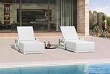 PURPLE LEAF Outdoor Chaise Lounge Set of 2, PU Leather Patio Lounge Chair Aluminum Pool Lounge Chairs with 5-Position Adjustable Backrest for Pool, Deck, Garden, Sunbathing, White