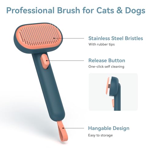 Aumuca Self-Cleaning Shedding Brush for Dogs & Cats, Gentle Deshedding Tool for Long & Short Hair Pets, Easy Hair Removal Grooming Brush for Puppies