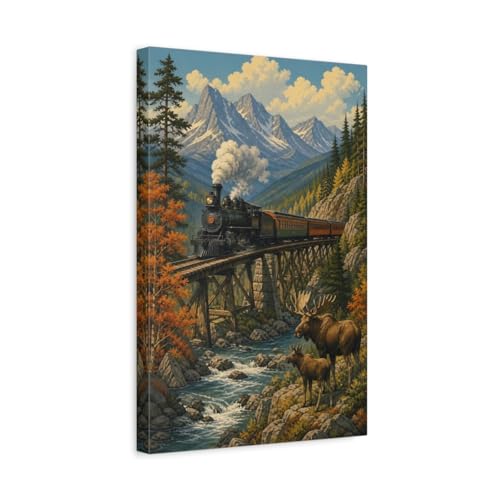 Décoration Murale Toile Vintage Train Ancien Nature Grand Format 30x45 cm Vertical