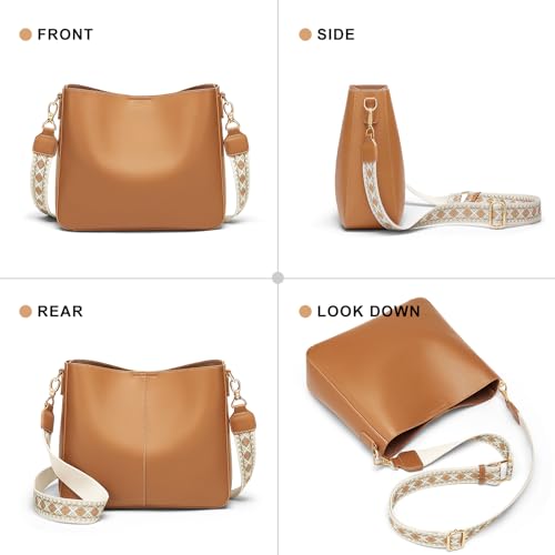 Image of Crossbody Bag Purse for Women Genuine Leather Ladies Handbag Hobo Shoulder Bag with Adjustable Strap Brown