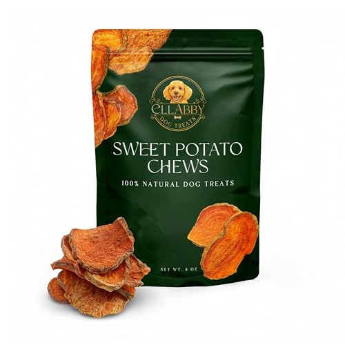 Ellabby Sweet Potato Dog Treats – 100% Natural Dehydrated Sweet Potato Chews for Dogs, Grain-Free, Low Calorie, High Fiber, Digestive Support, Chewy Slices (8 oz)