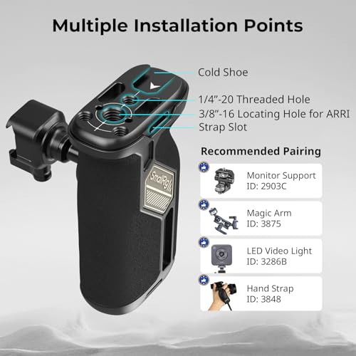 Image of SmallRig Push-Button Rotating NATO Side Handle for Left and Right Hand, 360 Rotatable Side Handle with Anti-Slip Silicone, Camera Grip with Built-in Threaded holes, Wrist Strap Hole, Cold Shoe - 4359