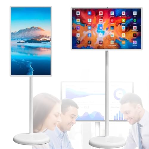 Téléviseur portable à roulettes 1080p, 100 % RGB, écran tactile, grande tablette avec base, webcam 8 Mpx, système d'exploitation Android 12 | Projection...