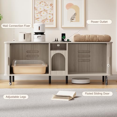 Image of ONBRILL 65 Inches Cat Litter Box Enclosure for 2 Cats, White