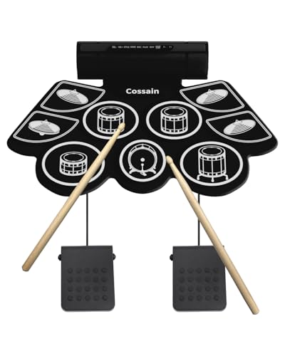 COSSAIN Electronic Drum Set，Portable 9-Pad Electronic Drum Pad Kit for Beginner， Roll Up...