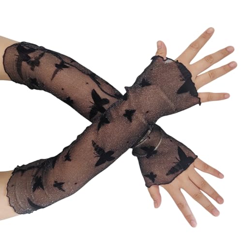 JSGHGDF Guantes de brazo de mariposa victoriana, tela de poliéster suave y elástica para cosplay, eventos temáticos, uso diario, Negro, Talla única