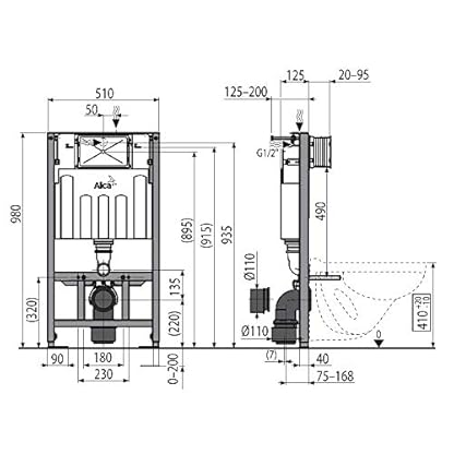AlcaPlast AM101 WC Montageelement | Unterputz Spülkasten zur Wandmontage, Einbauhöhe:100cm – Bild 3