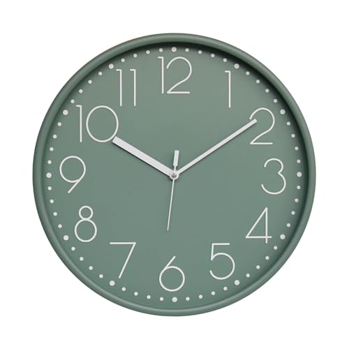 Image of Amazon Brand - Solimo 12-Inch Quartz Plastic Analog Wall Clock | Silent Sweep Movement | Pastel Shade | Embossed Numbers | Glass Cover | Green | Contemporary Design