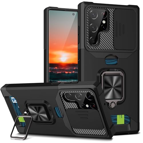 Coque antichoc Samsung S26 fine rigide avec support et porte-carte noir