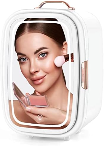 BUXFMHT 20L Mini Fridge, Skincare Fridge, Makeup Fridge with LED Mirror, AC/DC Portable Thermoelectric Cooler and WarmerSmall Fridge, Eco & Quiet Mini Refrigerator for Bedroom, Comestic Storage