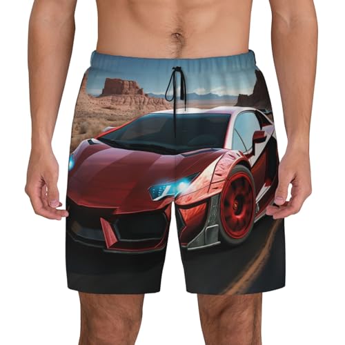 Men's Swim Trunks Quick Dry Board Shorts Red Race Car Beach Shorts with Pocket Bathing Suits for Men