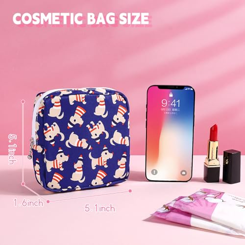 Image of Likesing 5.1 inch Mini Makeup Bag for Purse, Nylon Small Makeup Pouch Travel Cosmetic Make up Bags for Women Girls, Cute Preppy Mini Toiletry Bag Coin Pouch Period Bag(N0902 Blue)