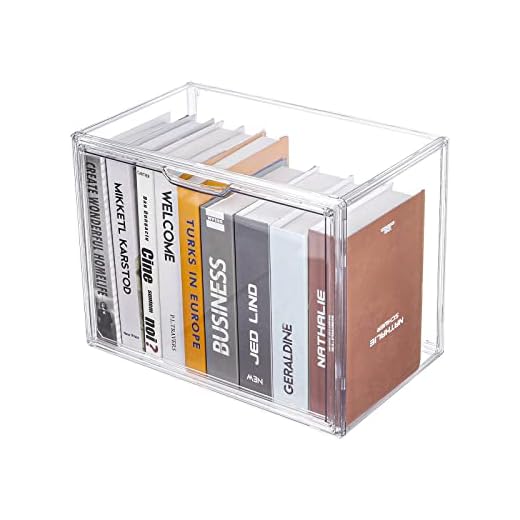 FABROK Clear Book Storage Organizer Box, Plastic Stackable Book Display Case with Magnetic Door, Assemble Storage Showcase for Toy Dolls, Books, Handbags, Shoes Organizing