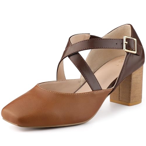 Allegra K Women's Square Toe Mary Jane Chunky Heels Dress Shoes