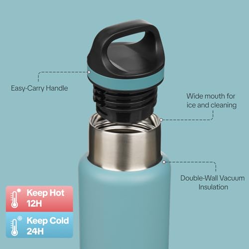 Image of BJPKPK Insulated Water Bottle 18OZ Stainless Steel Water Bottle with Handle Double Walls Vacuum Insulated BPA Free Flask, Light Blue