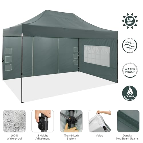 Image of COBIZI 10x15 Pop Up Canopy Tent with 4 Sidewalls,Heavy Duty Canopy,Gray