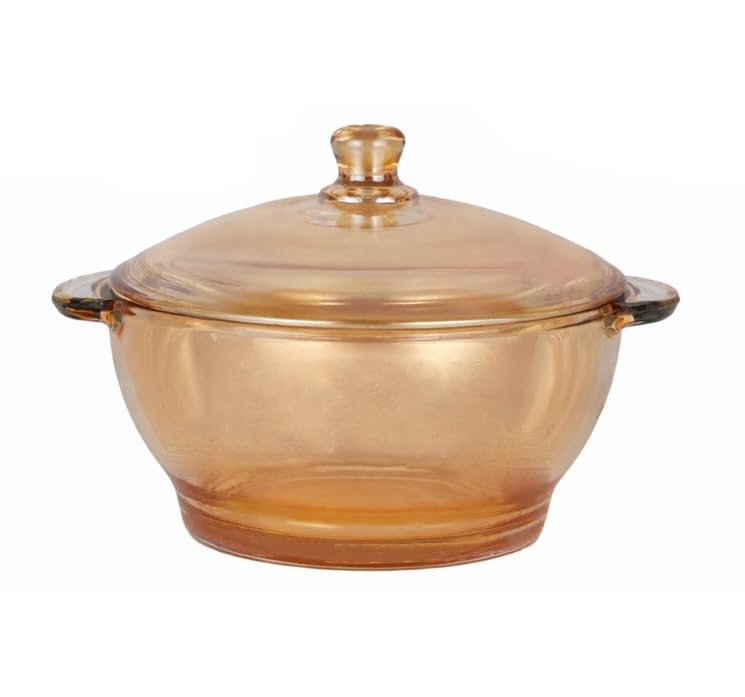 Image of Brown Glass Casserole Deep Round 1000 ML - Oven and Microwave Safe Serving Bowl with Glass Lid (1 Pc, Brown - B)