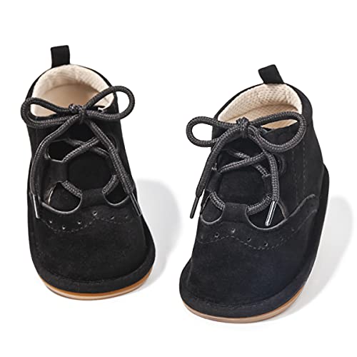 HsdsBebe Baby Boys Girls Oxford Shoes PU Leather Soft Rubber Sole Sneakers Anti-Slip Toddler Ankle Boots Infant Walking Shoes Moccasins(HM5442 Black,1)3