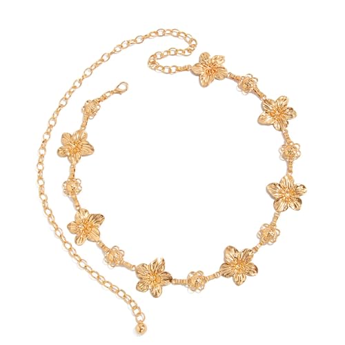 Cadena de cintura con diseño de flores ornamentadas, cierre seguro, joyería de hierro ajustable para bodas, fiestas, salidas a la playa, accesorio de cintura de moda para vestidos