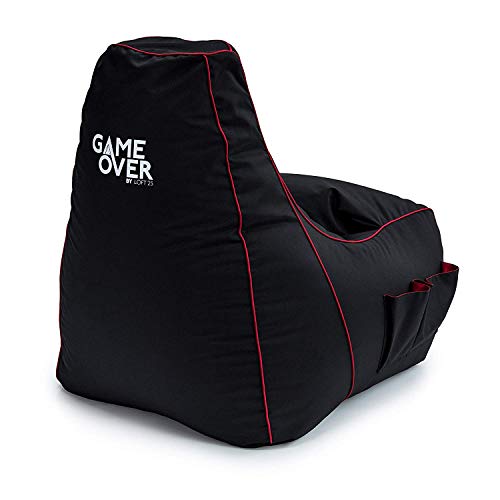 Game Over Fire Rune Puf para Videojugadores | Sala de Estar | Bolsillos Laterales para Controladores | Soporte para Auriculares | Diseño Ergonómico para el Videojugador Dedicado