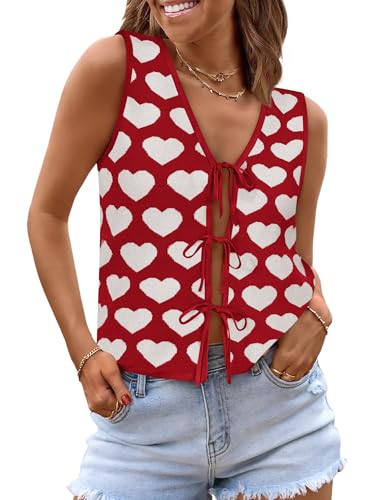 Image of COCCKO Womens Summer Tops Vacation Beach Outfits Cute Tie Front Crochet Vest Knit Sleeveless Sweaters