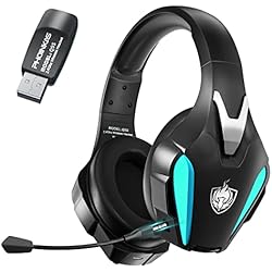 Casco Inalambricos Ps4 PHOINIKAS Auriculares Gaming Inalámbricos, Cascos Gaming, Dongle de 2.4Ghz para PS4/PS5/PC, 7.1 Estéreo, Micrófono con Cancelación de Ruido Desmontable, Luz LED