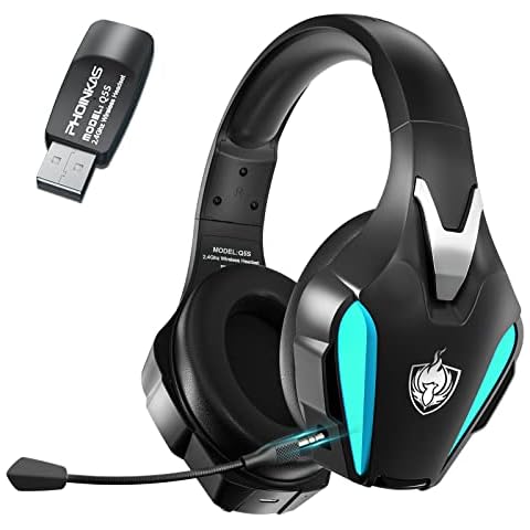 Auriculares Gaming Inalámbricos PHOINIKAS con Dongle de 2.4Ghz, Micrófono Desmontable y Luz LED Cover