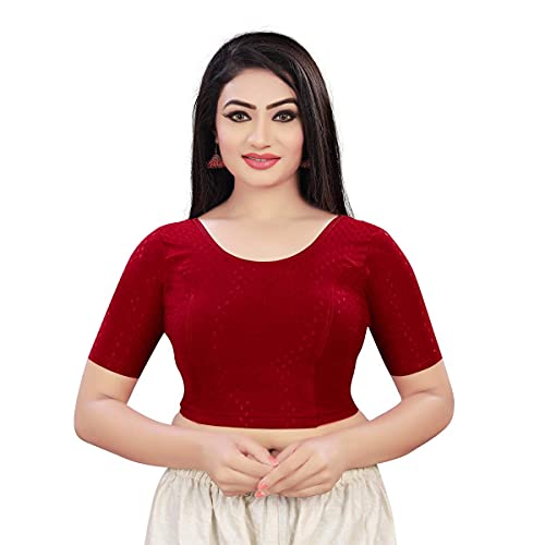 Sidhidata Round Neck Dobby Cotton Lycra Stretchable Elbow Sleeve Readymade Saree Blouse for Women Stylish (Free Size)