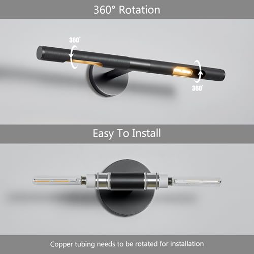 Image of 22 inch L Picture Light Dimmable Vanity Bathroom Light Rotatable 360 Wall Sconce Lights for Pictures Art Gallery Painting Frame,Include Bulbs,Black,22 inch L x 1.38 inch D