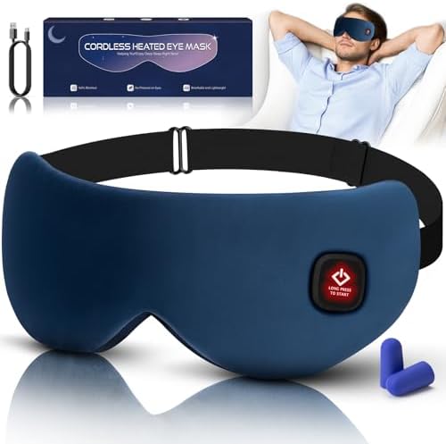 Cordless Heated Eye Mask for Dry Eyes, Blocking Light Sleeping Mask Warm Eye Compresses Electric Heating Pad for Stye Eye Treatment Blepharitis Sinus Migraine Gifts for Woman Man