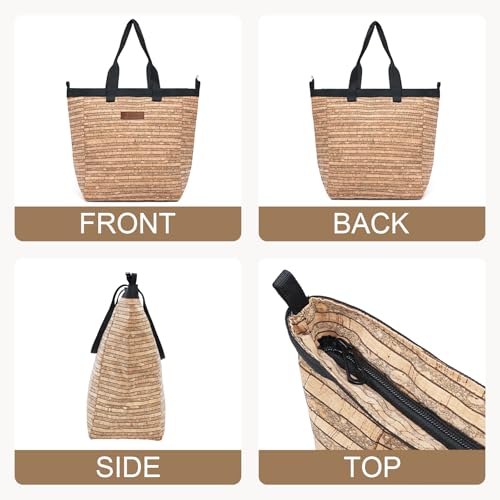 Cork Tote Bag with Zipper, 15 Inch Large Capacity Tote Bag for Women Work And Travel,Laptop Bag With Pocket4