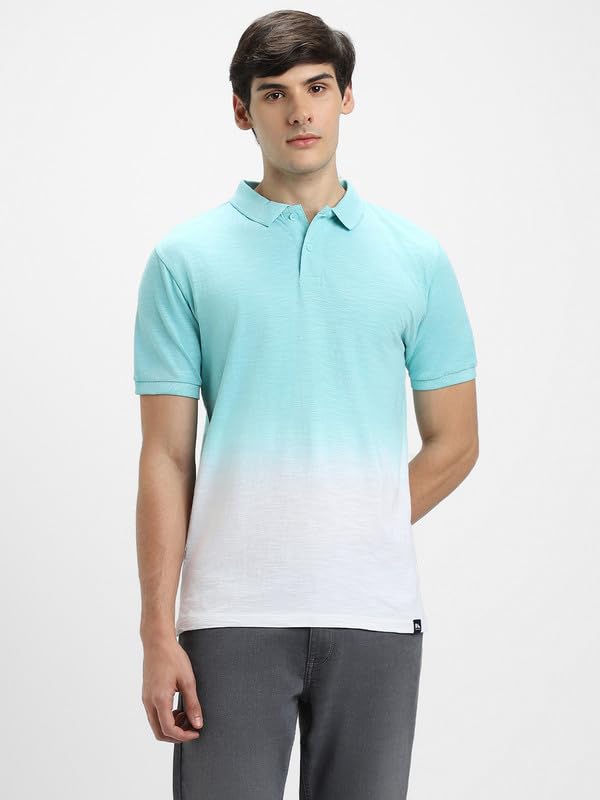 Image of Dennis Lingo Men's Cotton Black Ombre-Dyed Slim Fit Button-Down Short Sleeve Polo Tshirt