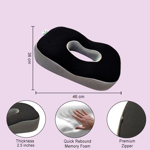 Image of Donut Pillow | Tailbone Pain Relief Cushion | Coccyx Cushion for Tailbone Pain | Sitting Pillow for Sciatica, Hemorrhoids | Piles Pillow for Sitting | Memory Foam Seat Cushion | Black Grey