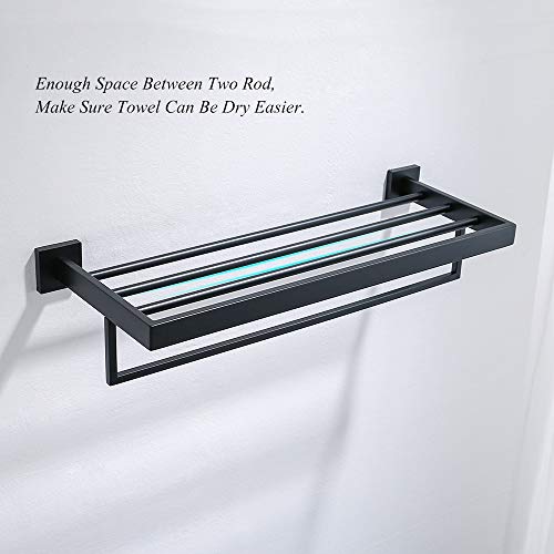 Turs 22-Inch Bathroom Towel Rack Storage Organizer Hanger Towel Bar SUS 304 Stainless Steel Wall Mount, Matte Black, A7008B