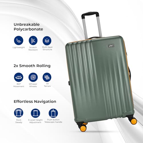 Image of Safari Citymiles 69 Cm Medium Checkin Trolley Bag - 8 Wheels Hard Case Polycarbonate, 360 Degree Wheeling, Antitheft Zipper, Luggage Suitcase for Travel, Thyme Green