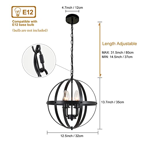 Black Farmhouse Chandelier 4 Light Industrial Rustic Chandelier Dining Room Lighting Fixtures Hanging Globe Orb Pendant Light Fixture For Kitchen Island Bedroom #TOP2