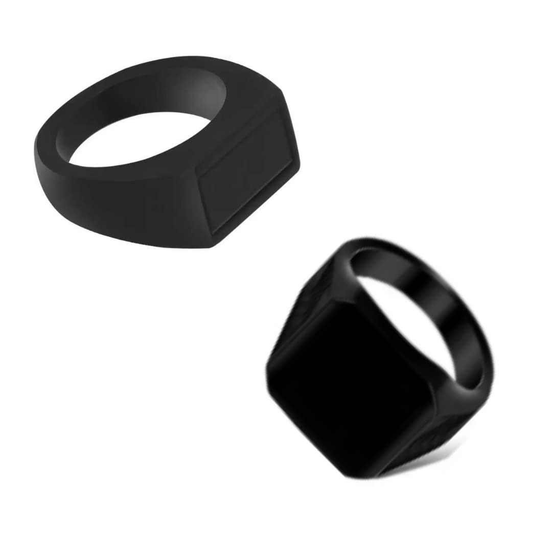 BELLINA Trending Black Studded Ring And Black Square Curved Ring For Boys And Men (Pack Of 2) (B09ZQL6YHR) Amazon Price History, Amazon Price Tracker