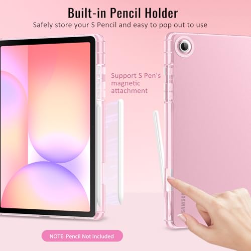 Image of MoKo Case for Samsung Galaxy Tab S10 Lite 10.9 Inch 2025 [SM-X400 /SM-X406B] with S Pen Holder, Slim Light Trifold Protective Cover with Hard PC Translucent Back Shell, Auto Wake /Sleep, Flowers Pink