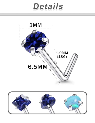 F136 Titanium 20/18g L Shaped Pink/Blue Diamond Nose Ring Studs Earrings Piercings Jewelry Surgical Steel for Women Men2