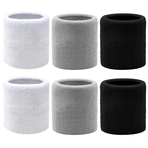 Flintronic 6 Stück Schweißbänder Handgelenk, Saugfähige Handgelenk Schweißbänder für Damen & Herren,Fitness Arm Schweißband,Sport Schweißband Armband Weiche Baumwolle für Handball Fußball Tennis