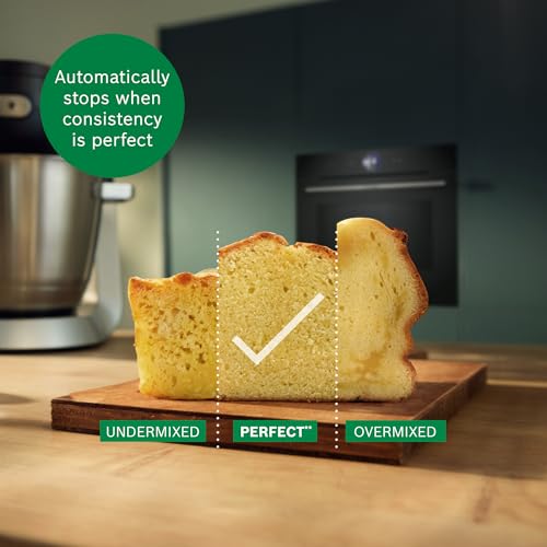 Bosch Series 6 MUMS6ZM00G Stand Mixer with Intelligent Sensing Technology and Integrated Scale, Professional Patisserie Set Included, 1600W. Black/Silver Stainless Steel